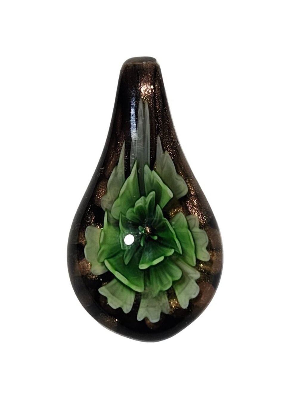 Handmade Glass Teardrop Pendant Green Flower Artisan Boho Fashion Jewelry